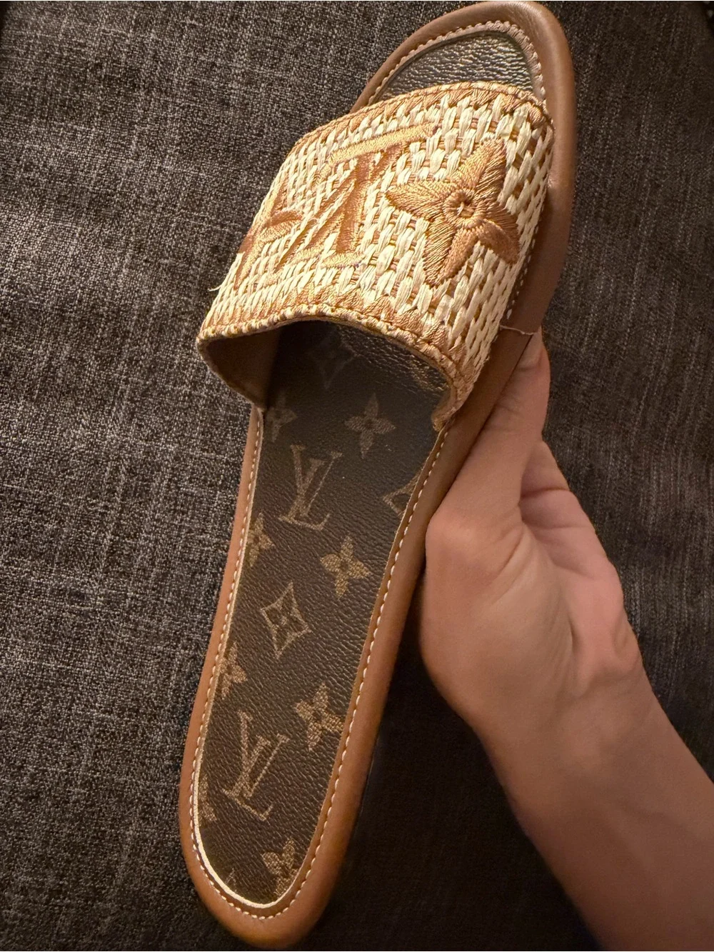 Louis Vuitton Lock It Flat Mule in Monogram Raffia